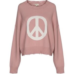 POL Pink Peace Sign Distressed Knit Sweater Boho Oversized GST215 Large